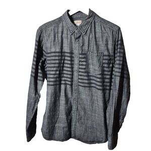 Route 66 Shirt Mens L Black Gray Chambray Striped Button Down Long Sleeve Casual